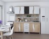 Bucatarie 200cm Sonoma + Alb, 6 Corpuri, PAL Melaminat, Stil Modern, Set Mobila Bucatarie Standard
