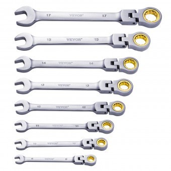 Set 8 chei cu clichet, Cap felxibil, Crom Vanadiu, 8, 10, 11, 12, 13, 14, 15, 17 mm, Husa, 72 dinti foto