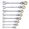 Set 8 chei cu clichet, Cap felxibil, Crom Vanadiu, 8, 10, 11, 12, 13, 14, 15, 17 mm, Husa, 72 dinti