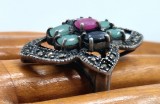 inel vintage din argint .925 cu pietre naturale safire rubine radacina de smarald si marcasite _ marimea 58