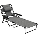 Outsunny Șezlong de grădină pliabil cu spătar reglabil &icirc;n 4 poziții, orificiu pentru citit și pernă suport cap 72L x 194l x 31H cm Gri | Aosom Romania