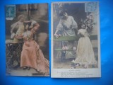 HOPCT 1750 MAMA / COPII-TCV-ROMANTICA-FRANTA-LOT 2 CARTI POSTALE VECHI-CIRCULATE, Circulata, Printata