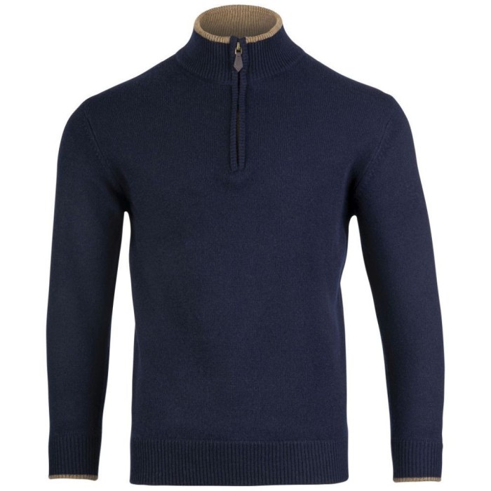 Jack Pyke Ashcombe Pulover 100% l&acirc;nă de miel cu fermoar, culoare bleumarin, mărimea XXXL