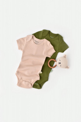 Set 2 body-uri bebe unisex din bumbac organic si modal - Verde/Blush, BabyCosy (Marime: 0-3 Luni) foto