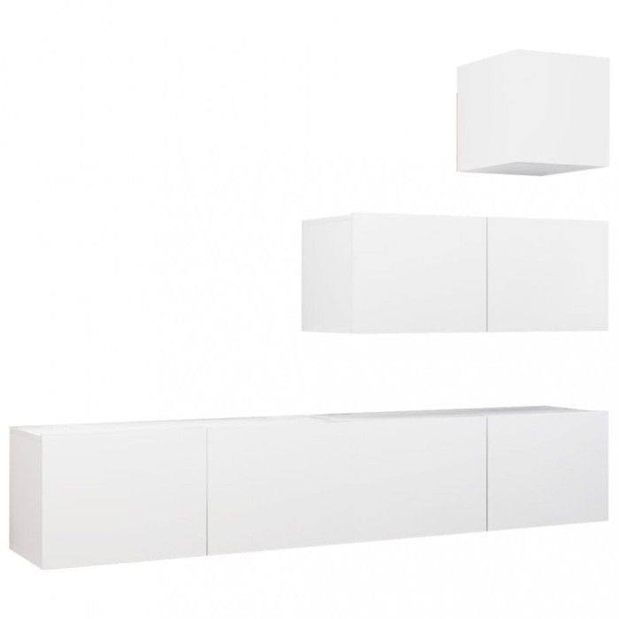 Set dulapuri TV, 4 piese, alb, lemn prelucrat