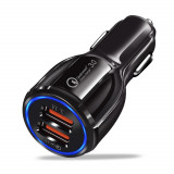 Incarcator Auto Fast Charge, 2 x USB, QC 3.0, 3.1A, Incarcare Rapida, Led Albastru, Negru