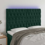 vidaXL Tăblie de pat cu LED, verde &icirc;nchis, 160x7x118/128 cm, catifea 3122817