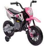 AIYAPLAY Motocicletă electrică pentru copii moto cross pentru copii de 3 la 6 ani 2 motoare 12V viteză 5 km/h 109,5x60x72,5cm roz | Aosom Romania
