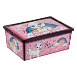 Cutie cu Capac &amp;amp; Roz Pisica Roz pentru Jucarii 37x26x14cm - 10L