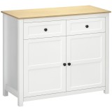 HOMCOM Comodă mobilier de depozitare cu 2 uși și raft reglabil &icirc;n &icirc;nălțime 2 sertare 100 x 40 x 85 cm alb și aspect lemn | Aosom Romania
