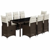 Cumpara ieftin Set bistro de gradina cu perne, 9 piese, maro, poliratan