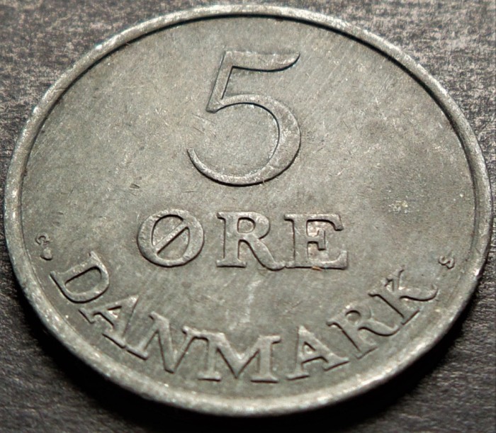 Moneda 5 ORE - DANEMARCA, anul 1958 *cod 1858 A - varianta mare = ZINC!