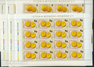 Romania 2006-Lp 1710-Monede romanesti din aur-Set de 6 coli 16(4x4) MNH foto