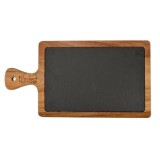 Tava de servire eleganta din piatra cu maner din lemn de acacia 26x18 cm Handy KitchenServ, Perfect Home