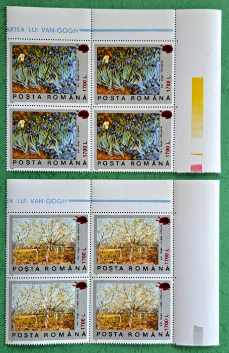 TIMBRE ROMANIA MNH LP1513/2000 100 ani moartea Van Gogh supratipar PALETA -BL.4