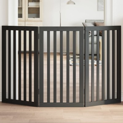 vidaXL Poartă pentru c&amp;acirc;ini pliabilă 3 panouri negru, 150 cm, lemn plop 352254 foto