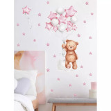 Cumpara ieftin Sticker Perete Autocolant Ursulet, Baloane si Stelute Roz 73x79cm - 37917
