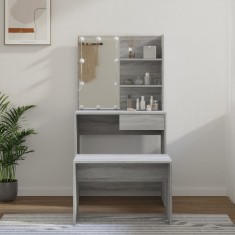 Set măsuță de toaletă cu LED, sonoma gri, lemn prelucrat