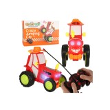 Tractor saritor de jucarie, cu telecomanda RC, sunete si lumini, din Plastic, 17x15x13 cm, rosu