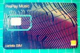 Cartelă telefonie mobilă, irizații curbe tip amprenta digitală, cu sim atașat Orange PrePlay Music puk 95714967 policarbonat