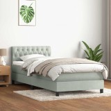 vidaXL Pat box spring cu saltea, gri deschis, 90x210 cm, catifea 3316479