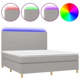 Cumpara ieftin Pat cu arcuri, saltea si LED, gri deschis, 160x200 cm, textil
