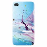 Husa silicon pentru Apple Iphone 4 / 4S, Artistic Paint Splash Purple Butterflies