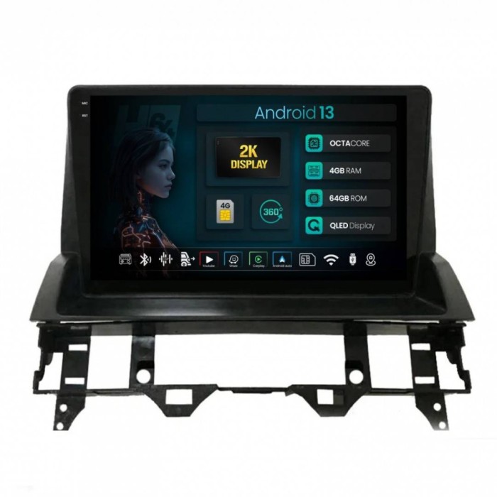 Navigatie 2K Mazda 6 (2002-2008) 4GB RAM Android 13 Octacore Slot Sim 4G DSP GPS Wi-FI Carplay Android Auto USB Bluetooth Waze Touchscreen 10.36 Inch