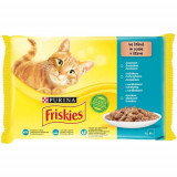 Friskies hrană pentru pisici la plic - somon, ton, sardine și peşte cod &icirc;n sos 4 x 85 g