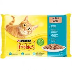 Friskies hrană pentru pisici la plic - somon, ton, sardine și peşte cod în sos 4 x 85 g