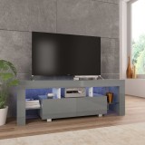 Comodă TV cu lumini LED, gri extralucios, 130x35x45 cm