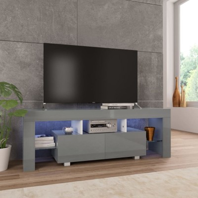 Comodă TV cu lumini LED, gri extralucios, 130x35x45 cm foto