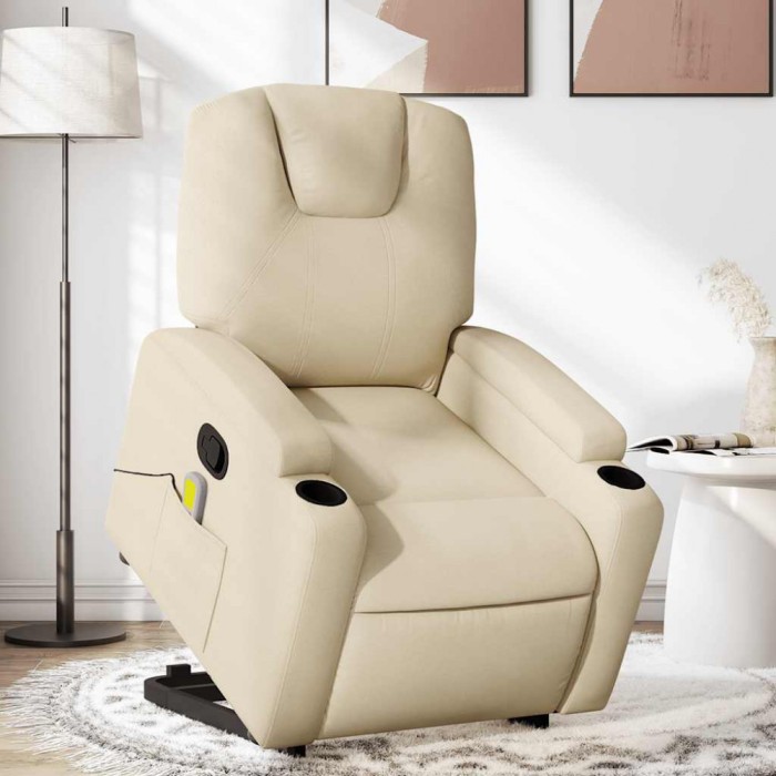 vidaXL Fotoliu masaj rabatabil cu ridicare, crem, material textil