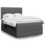 Gossi pat box spring cu saltea, gri inchis, 140x190 cm, textil