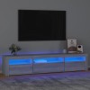 Comoda TV Gossi, Gri Sonoma, 195x35x40 cm, Lumini LED RGB, Modernă, Spațioasă, Mobilă Living