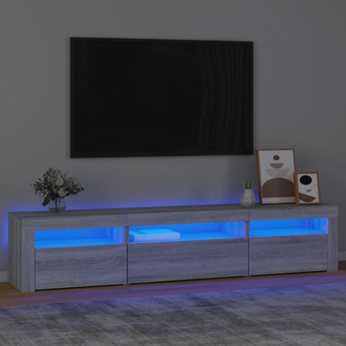 Gossi comoda tv cu lumini led, gri sonoma, 195x35x40 cm