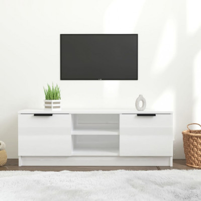 Comoda TV, alb extralucios, 102x35x36,5 cm, lemn prelucrat GartenMobel Dekor foto