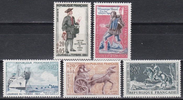 Franta 1960,1961,1962,1963,1964 - Ziua timbrului, 5 Serii, MNH