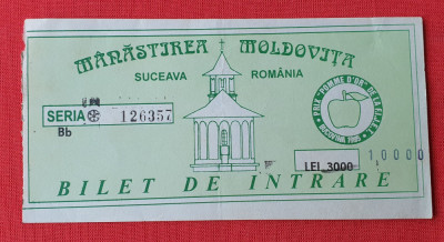 Bilet de intrare anul 1995 - Manastirea Moldovita - Suceava Romania foto