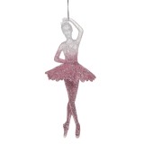 Ornament Brad Crăciun Balerină Glitter Roz Argintiu 17cm, Oem