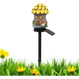 Lampa solara tip casuta de gradina, impermeabila, cu lumina calda, fixare tip tarus, din ABS, maro/galben