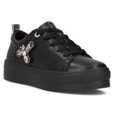 Sneakers dama piele naturala, cu detaliu decorativ, Negru - 40
