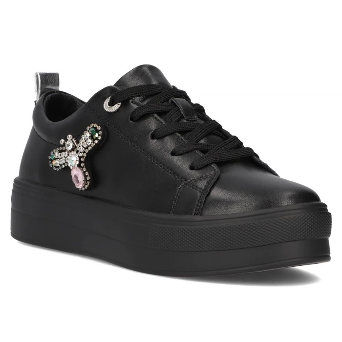 Sneakers dama piele naturala, cu detaliu decorativ, Negru - 37