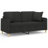 Canapea cu 2 locuri cu pernute, negru, 140 cm, textil