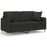 Canapea cu 2 locuri cu pernute, negru, 140 cm, textil