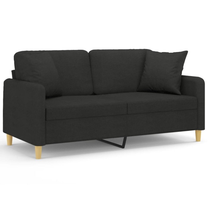 Canapea cu 2 locuri cu pernute, negru, 140 cm, textil