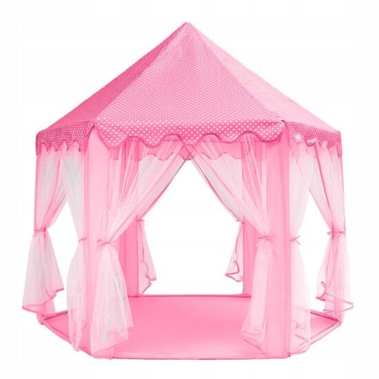 Cort de joaca pentru copii, Kruzzel, hexagonal, cu perdele, roz, 135x140 cm GartenVIP DiyLine