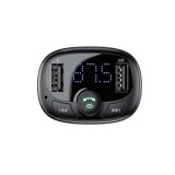 Incarcator Auto Baseus cu 2 x USB-A si Transmitator FM + BT, 3.4A, S-09A, CCMT000001, Negru