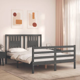 Cadru de pat cu tablie, dublu, gri, lemn masiv GartenMobel Dekor, vidaXL