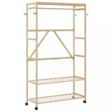 Suport haine bambus vidaXL, 110x40x180 cm, cu rafturi si roti, maro - Umerase dormitor, mobil